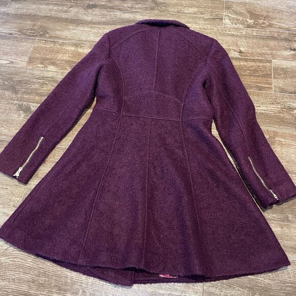 Guess Los Angeles Pea Coat Women’s M Burgundy Wool Blend Double Breast - Picture 7 of 16